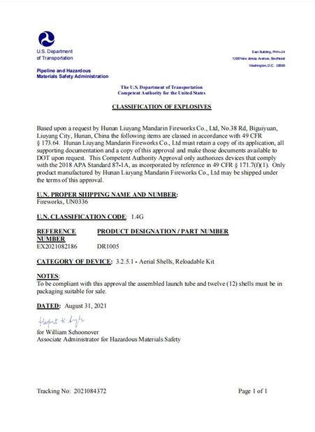 China Liuyang Mandarin Fireworks Co., Ltd. zertifizierungen